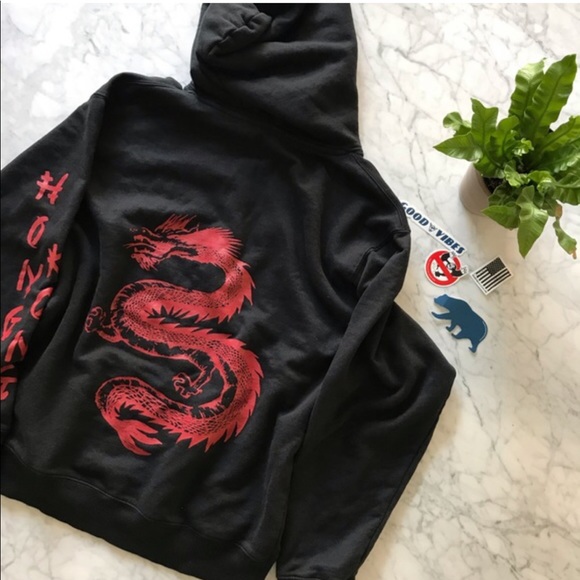 Brandy Melville Tops Brandy Melville Christy Hk Dragon Hoodie Black